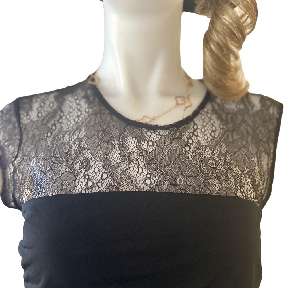 IRO Black Mini Dress Size Medium Crew Neck Cap Sleeve Lace Trim - Picture 4 of 16
